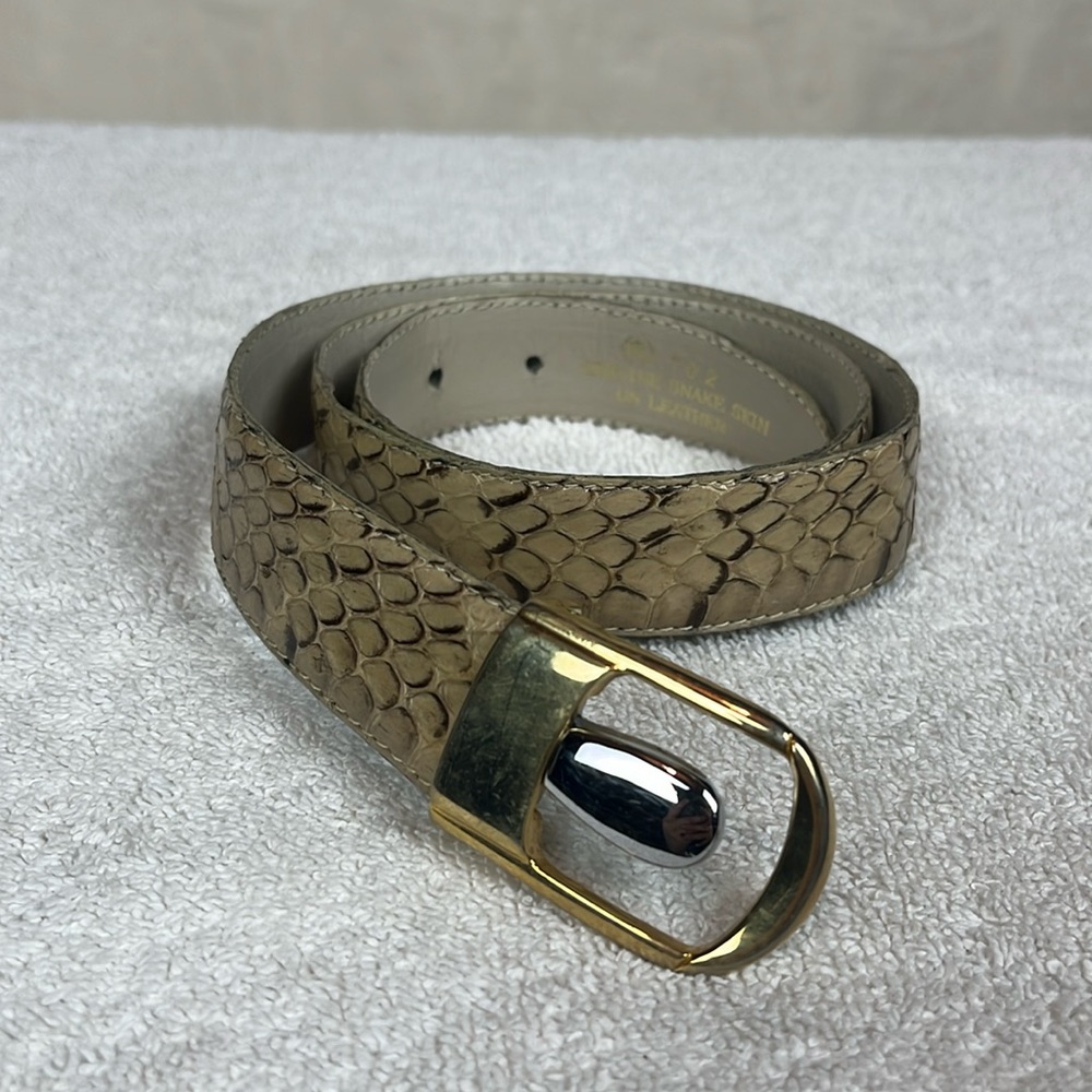 Womens Genuine Snake Skin on Leather Tan Brown Belt 34"